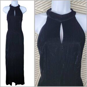 Vintage 80s 90s Evening Dress Maxi XS Small Black Velvet Formal Prom Long Event
